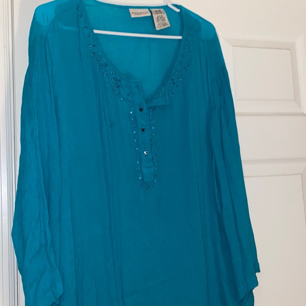 Turquoise embellished neck tunic